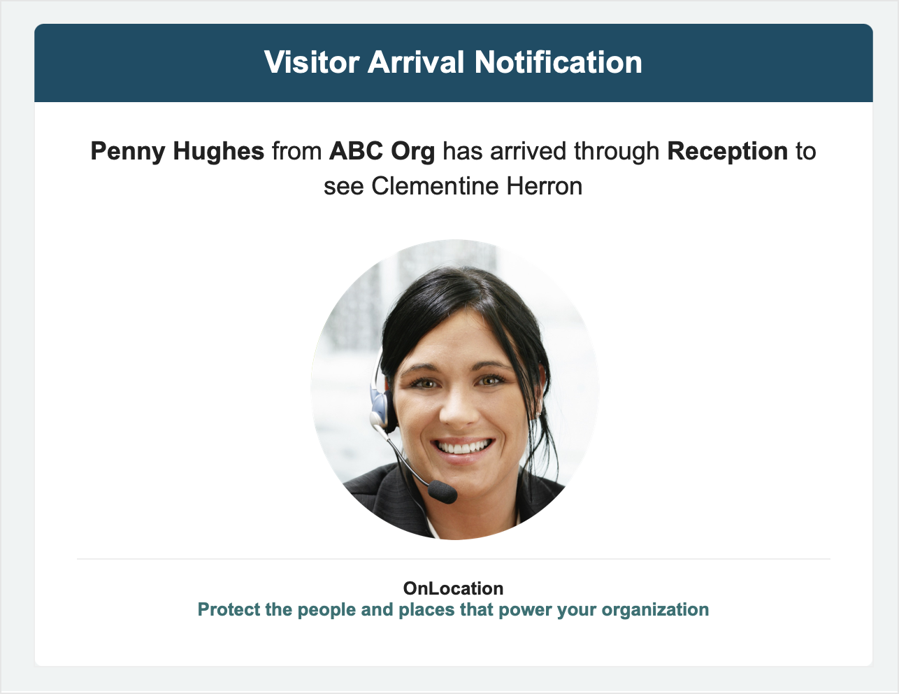 Image showing a visitor arrival notification with photo capture enabled.