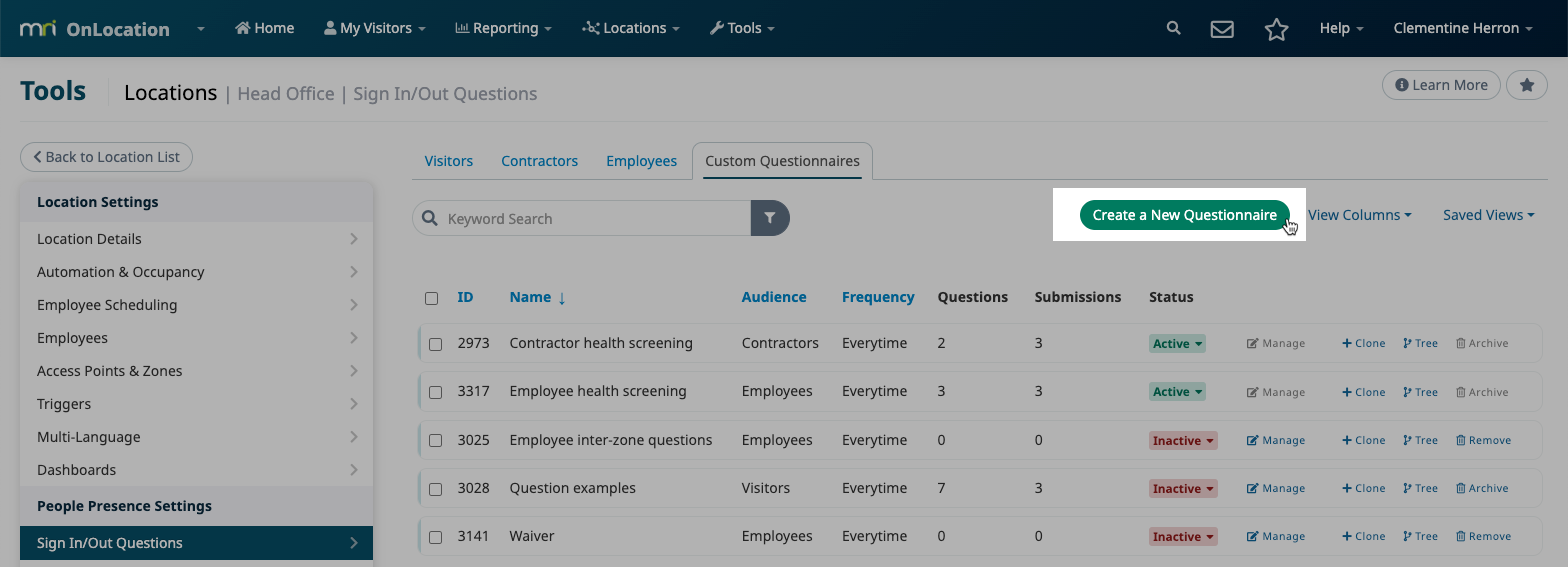 Create a custom questionnaire – MRI OnLocation | Help Center