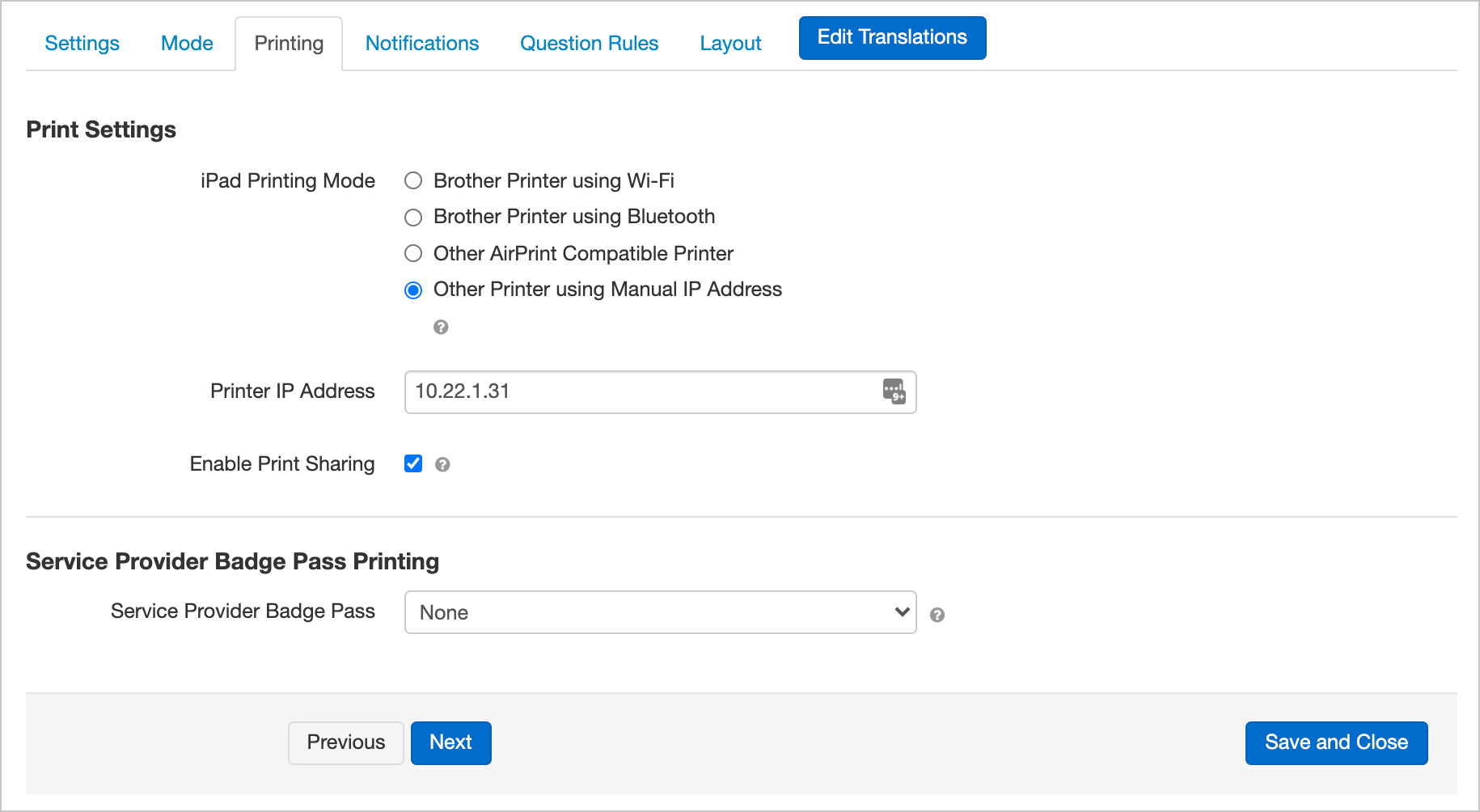 Set up a Brother printer for an iPad using an IP address