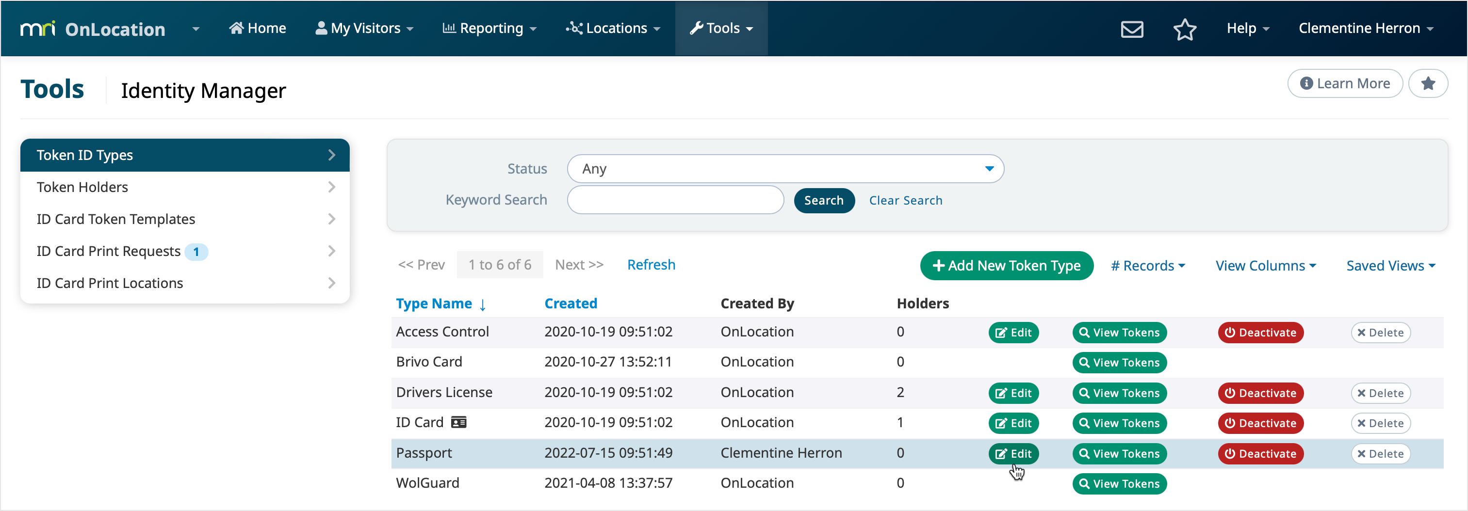 Managing employee token types – MRI OnLocation | Help Center